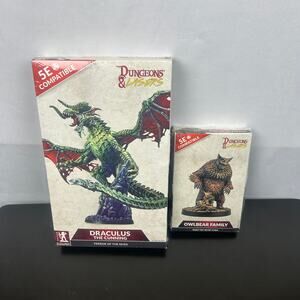 Draculus the Cunning and Owlbear Family Figurines Dungeons and Lasers DnD